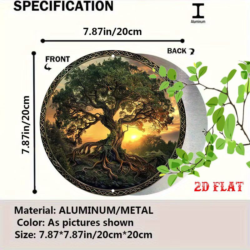 Potdemiel Rundes Aluminiumschild Baum des Lebens Sonnenuntergang Landschaft Wandkunst Durchmesser: 19,99 cm - Bild 2
