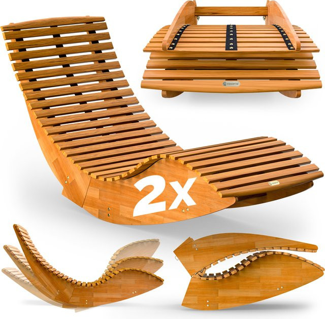CASARIA Saunaliege Java 2er-Set aus Akazienholz in Braun, ergonomisch und klappbar - Bild 1