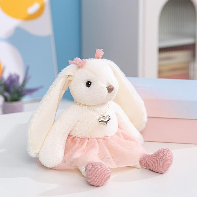 Langohriger Hase Puppe Plüschtier, rosa, weiß, 35cm - Bild 1