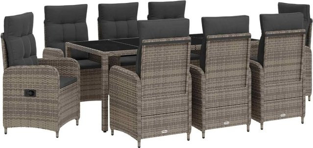 vidaXL Outdoortisch-Set aus Polyrattan mit Glasplatte in Grau, 9-teilig, B/T/H: 190 x 90 x 75 cm - Bild 1