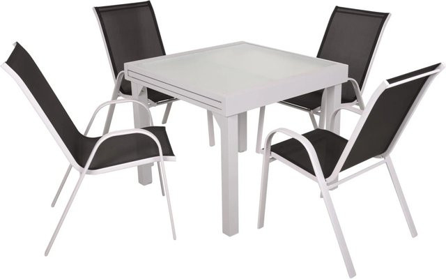DELUKE Garten-Sitzgruppe SELINA 5-tlg. aus Kunststoff in Schwarz mit Temperglas-Tischplatte - Bild 1