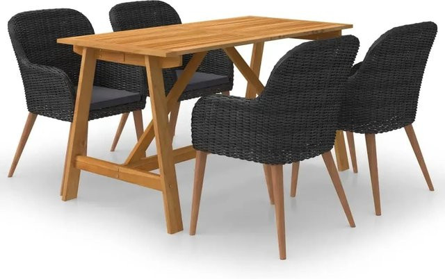 vidaXL 5-teilige Garten-Essgruppe aus Akazien-Massivholz in Schwarz - Bild 1