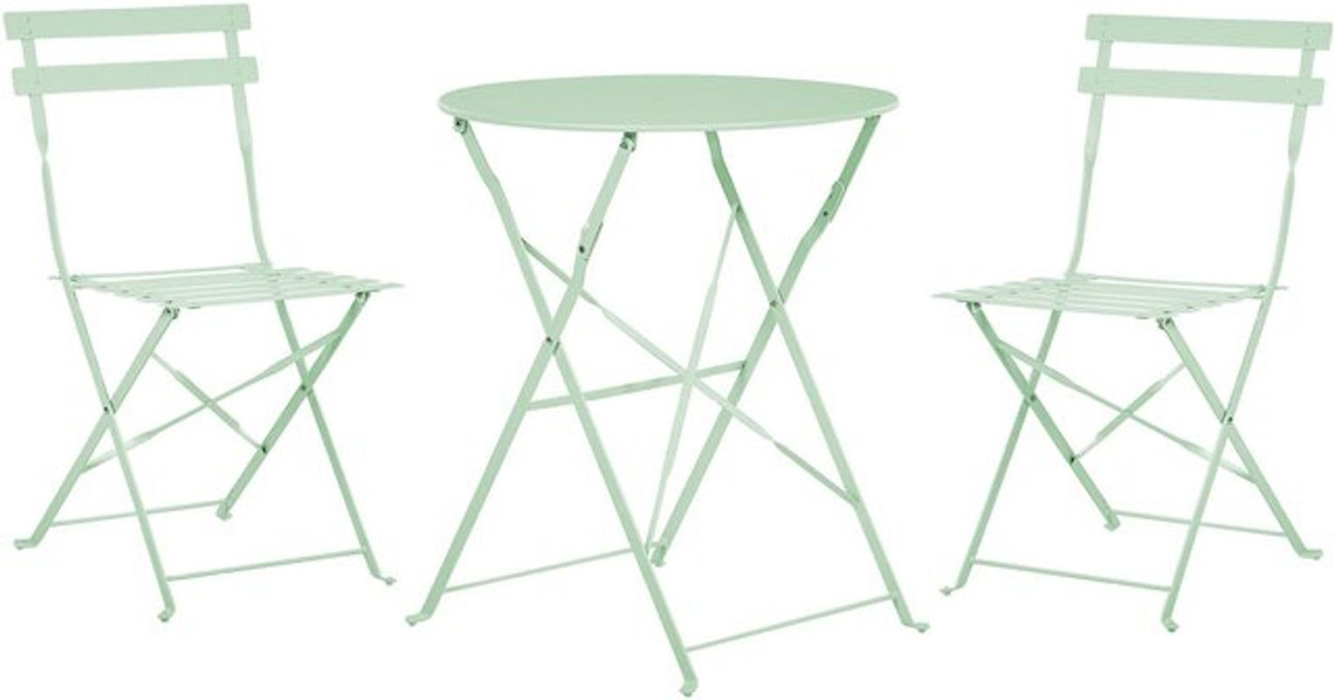 BELIANI Balkonset 3-teilig aus Stahl in Grün mit rundem Tisch und 2 Stühlen im modernen französischen Stil für Garten und Terrasse - Bild 1