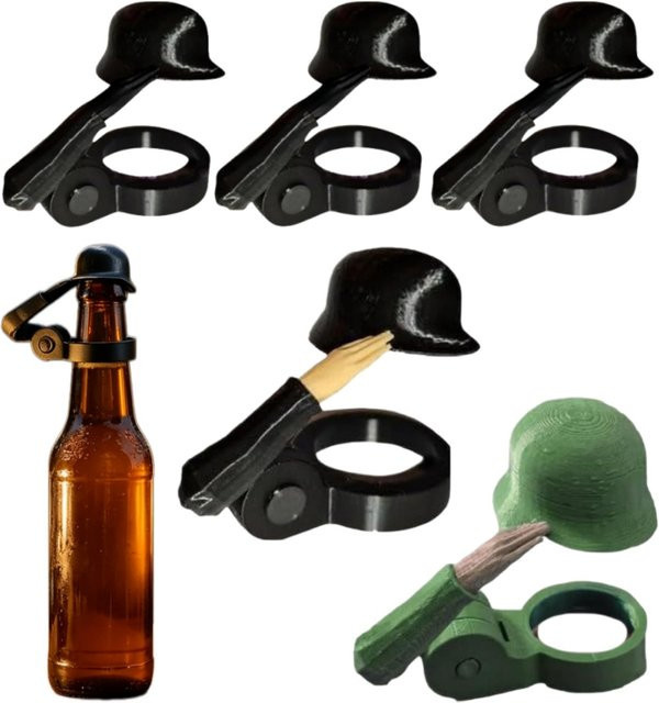 Wiederverwendbare Bierflaschenverschlüsse in Soldaten-Salut-Posen von Potdemiel, Farbe: Schwarz - Bild 1