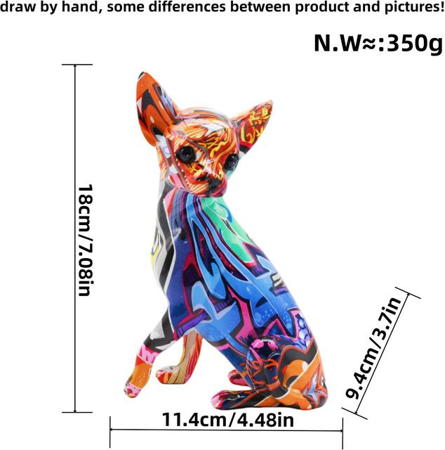 Yiran Furniture Chihuahua Deko-Figur aus Harz in Bunt und Weiß für Wohnzimmer und Büro, B/T/H: 12,8 x 24,5 x 12,8 cm - Bild 1