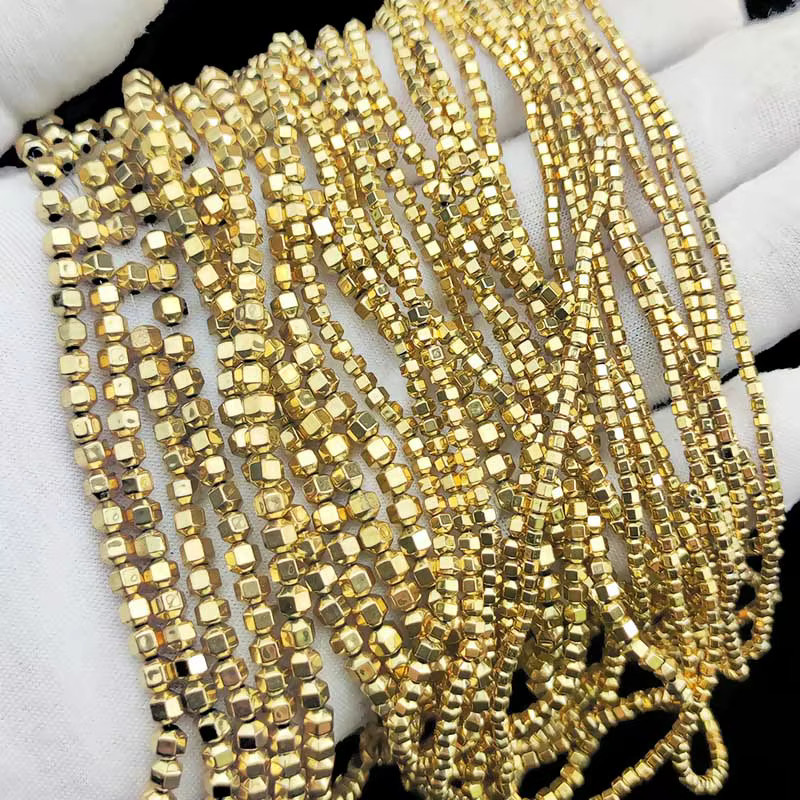JHNBY Spacer Perlen, Hämatit Naturstein, Gold, Unisex - Bild 2