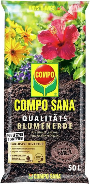 Compo Sana Qualitäts-Blumenerde torffrei mit Bimsstein für Zimmerpflanzen, Balkonpflanzen und Gartenpflanzen, 50 l - Bild 1