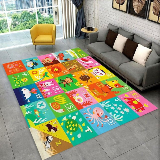 Karpetti ABC-Cartoon-Alphabet Teppich für Kinder mit rutschfester Matte, Mehrfarbig, B/T: 160 x 200 cm - Bild 1