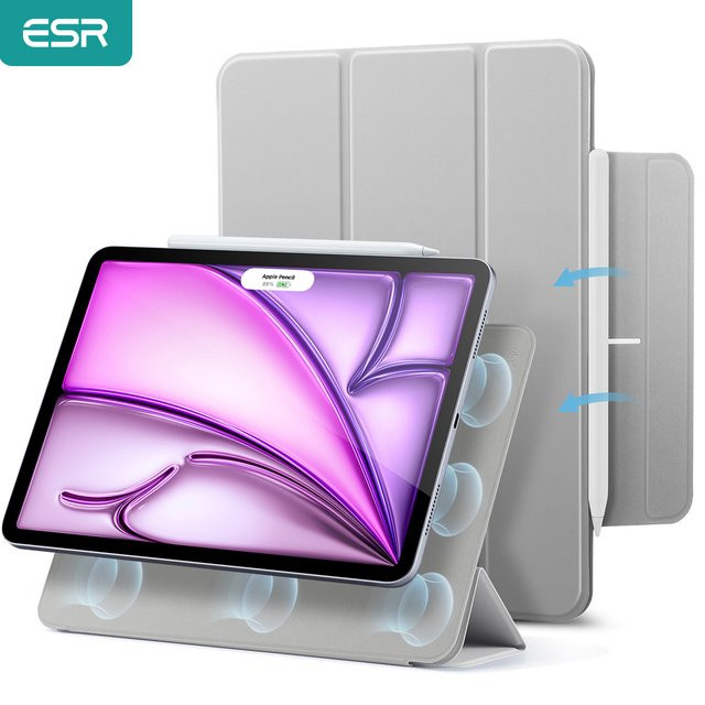 ESR Schutzhülle für iPad Pro 11 Zoll (M5/M4) mit vertikalem Ständer, Magnetverschluss und Stifthalter in Pink oder Grey - Bild 1