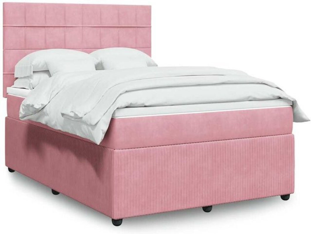 vidaxl Boxspringbett mit Matratze in Rosa und Weiß aus Samt, B/T/H: 140 x 190 cm - Bild 1