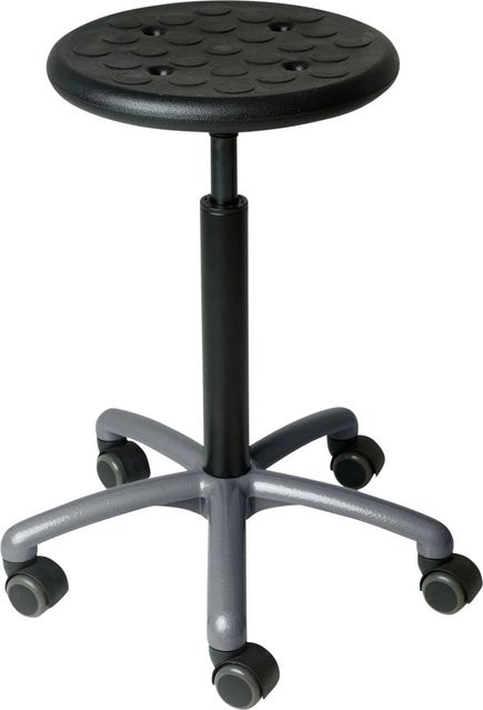 Küpper Werkstatt-Hocker Hellgrau mit Rollen und PU-Kunstleder, Höhe: 79 cm, Durchmesser: 46 cm - Bild 1