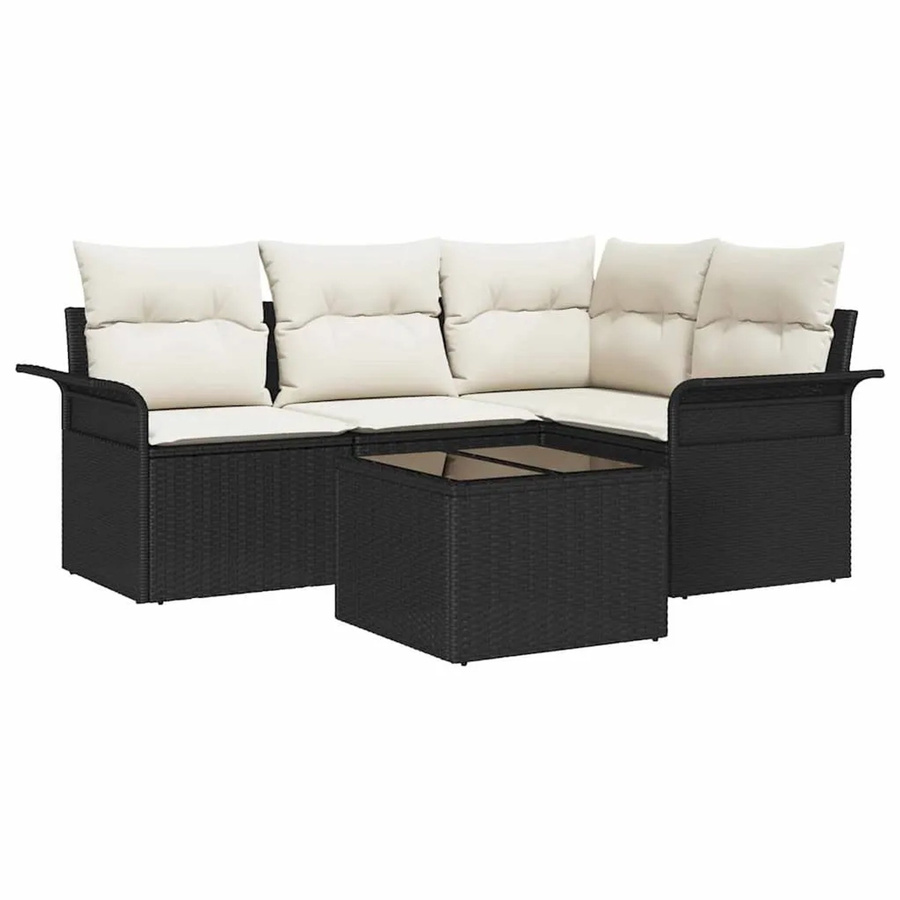 vidaXL Garten-Sofa-Set aus Polyrattan in Schwarz und Beige, 5-teiliges L-Shape Lounge-Set mit 3-Sitzer-Sofa, Eckelement, Couchtisch und Kissen für Garten und Terrasse - Bild 2