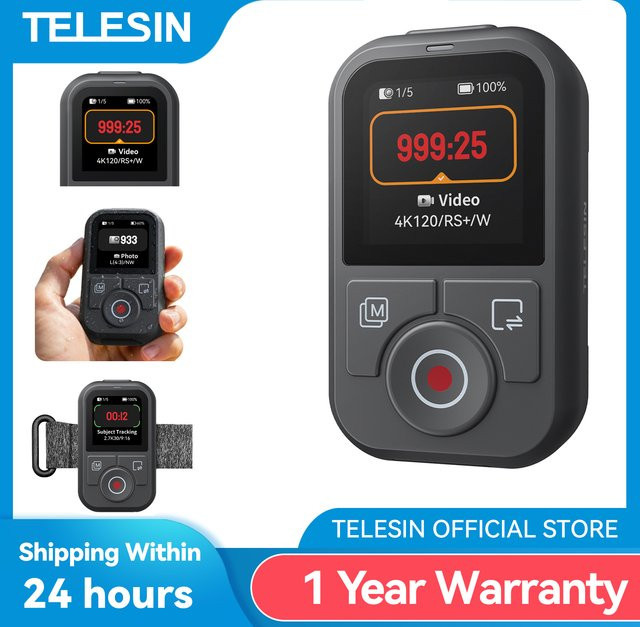 TELESIN Bluetooth-Fernbedienung mit Bildschirmanzeige und Handgelenkschlaufe für DJI OSMO Action 6, 5 Pro, 4 und OSMO 360 in Schwarz - Bild 1