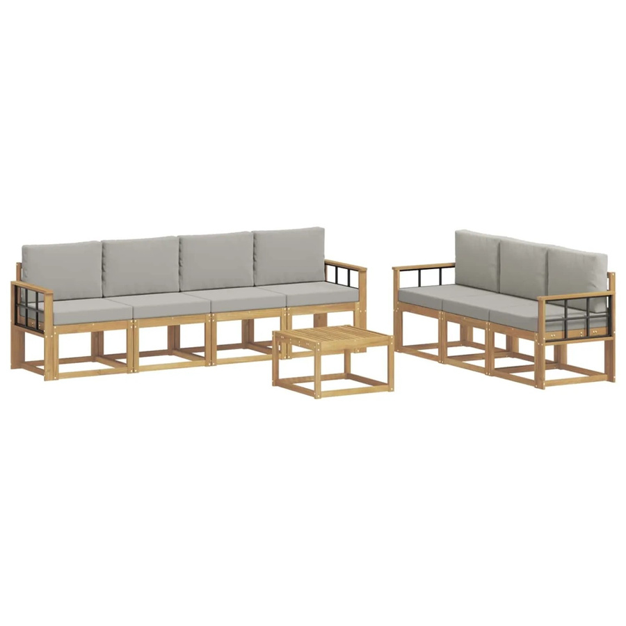 vidaXL Outdoor-Sofagarnitur 8-teilig aus Akazienholz mit Polstern in Weiß und Hellgrau, B/T/H: 59 x 59 x 37 cm - Bild 2