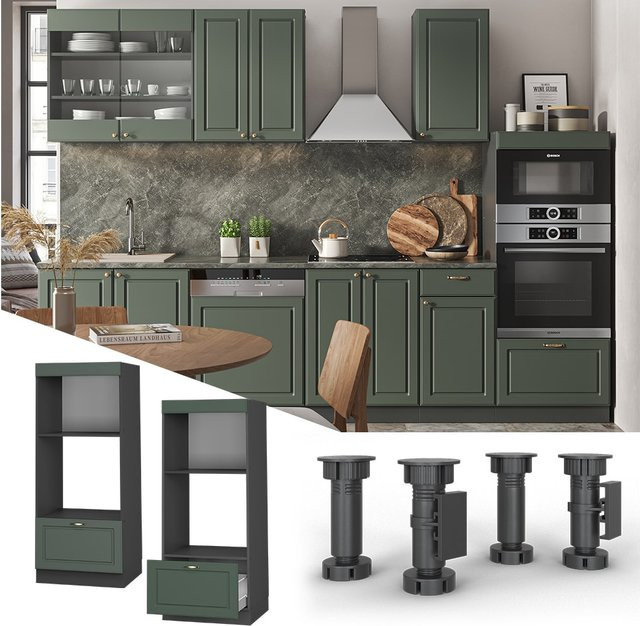 Vicco Mikrowellenschrank Fame-Line Landhaus in Anthrazit und Grün mit Gold-Akzenten, Breite: 60 cm - Bild 1