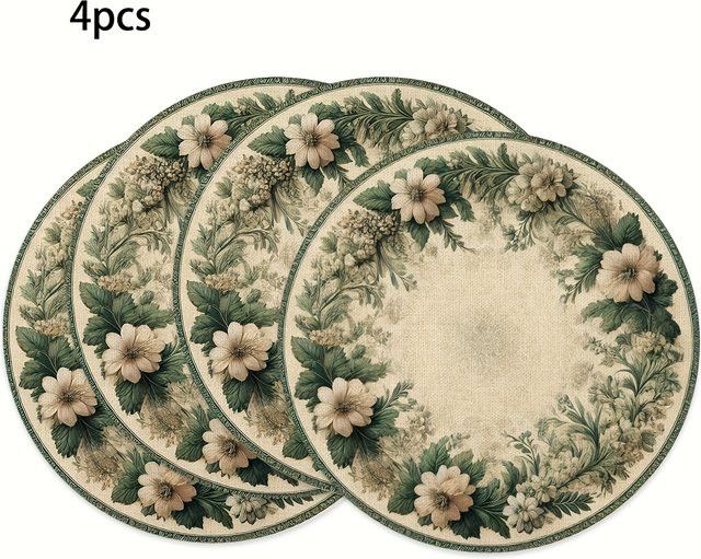 VIKAMA 4er Set Tischsets mit Retro-Blumenmuster in Weiß - Bild 1