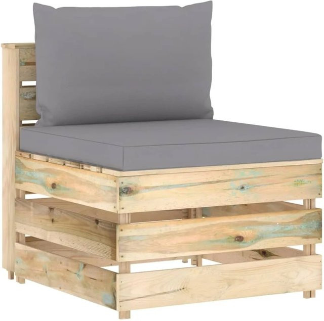 vidaXL Modulares Mittelsofa aus Kiefernholz mit Kissen in Grau-braun Grün, B/T/H: 186,0 x 70,0 x 60,0 cm - Bild 1