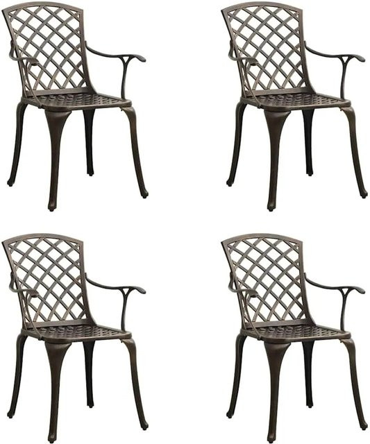 4er Set vidaXL Gartenstühle aus Aluminiumguss in Bronze, wetterfeste Gartenstühle mit Armlehnen in Braun - Bild 1