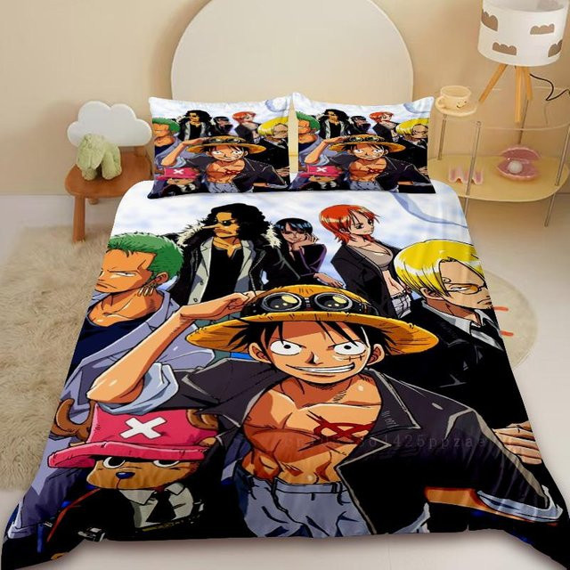 JMG Household Supplies One Piece Bettwäsche-Set mit Luffy Cartoon-Design, Einzelbettwäsche aus Mikrofaser, Mehrfarbig, B/H: 135 x 200 cm - Bild 1