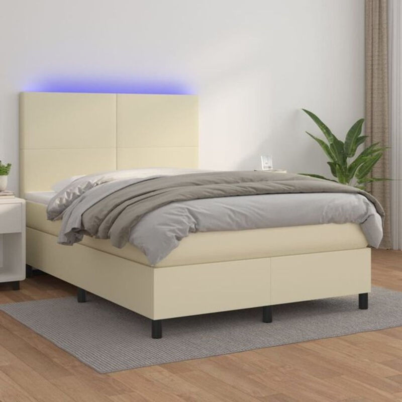 vidaxl Boxspringbett mit Matratze in Creme und Beige aus Kunstleder, B/T/H: 140 x 190 x 118 cm - Bild 1