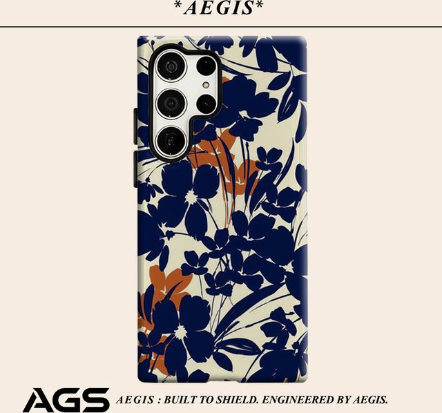 Glänzende Doppelschicht Handyhülle mit Tintenorange Blumenmuster für Samsung Galaxy S25 Ultra, S24 und S23 Ultra Plus - Bild 1