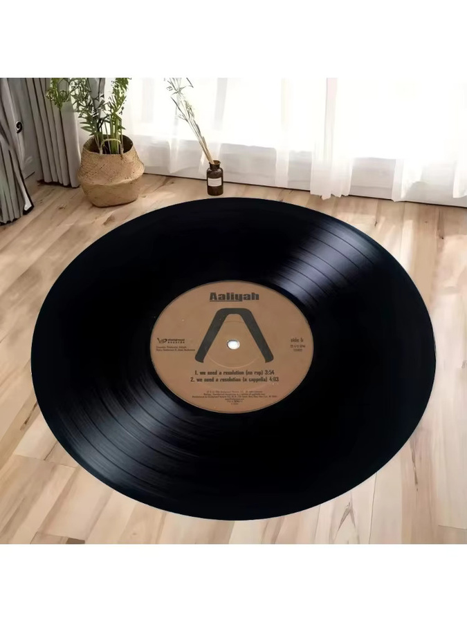 Runder Vinyl-Schallplattenteppich im Retro-LP-Design, rutschfeste Musikteppich-Matte aus Polypropylen in Schwarz für Wohnzimmer und Kinderzimmer - Bild 2