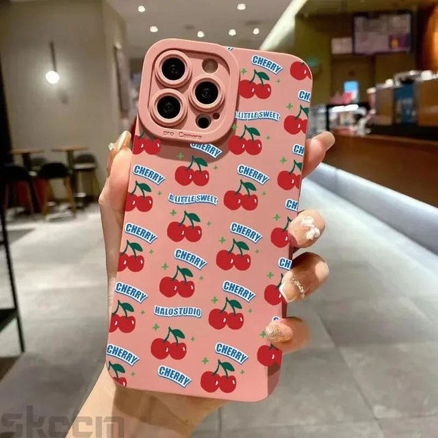 Yiran Bag Stoßfeste Silikon Handyhülle mit Cartoon Kirsche Design für iPhone 11 bis 16 Pro Max, Farbe: Grau - Bild 1