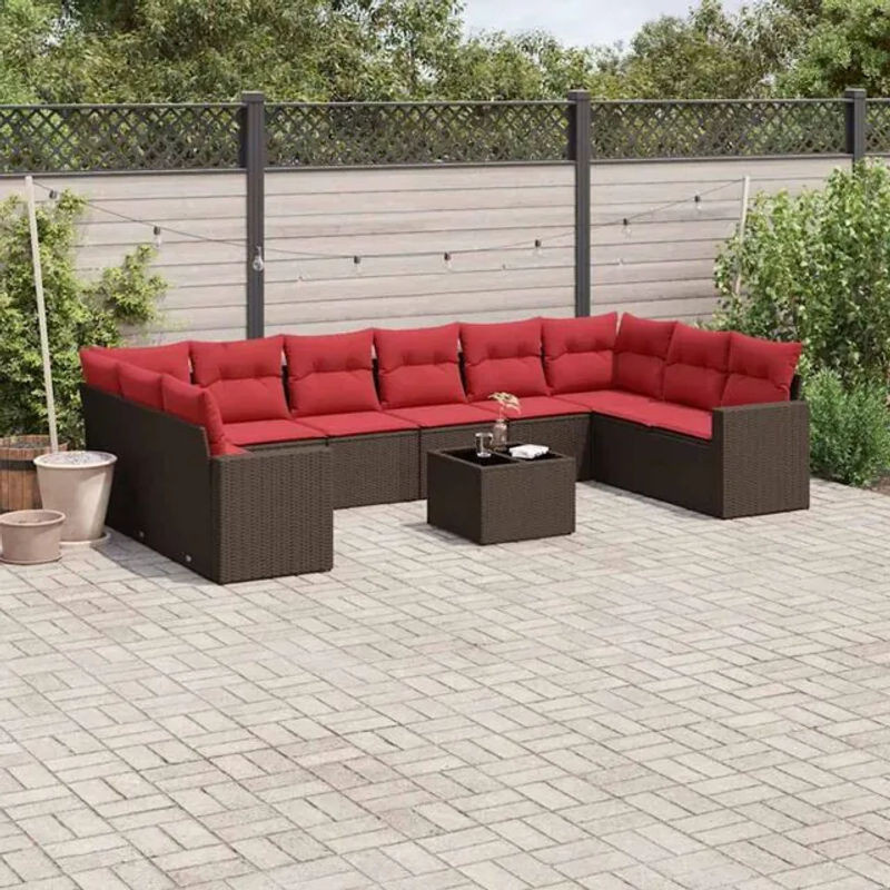 Vidaxl 11-tlg. Garten-Sofagarnitur aus Polyrattan in Braun mit Kissen - Bild 1