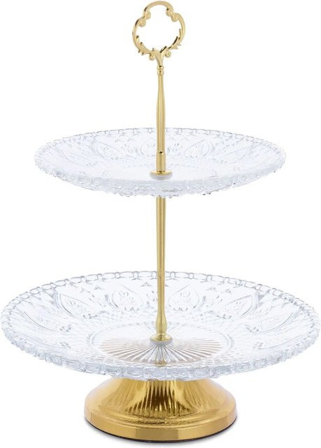 Relaxdays Etagere aus Glas in Transparent und Gold, doppelstöckig, Breite: 30 cm, Tiefe: 23 cm - Bild 1