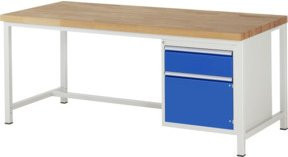 RAU Werkbank Serie 8152A1 mit 1 Schublade und 1 Tür, Grau/Blau, B/T/H: 200 x 90 x 84 cm - Bild 1