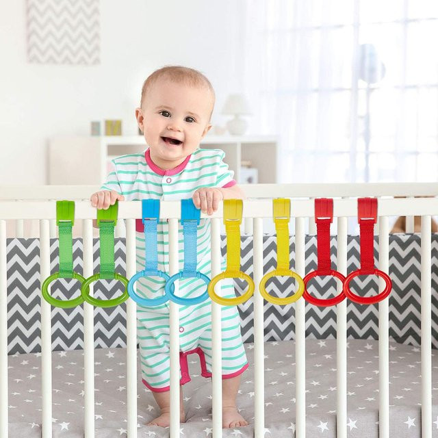 Fishine Baby Steh-Laufhilfe Ziehtringe für Laufgitter und Gitterbetten, 4 Stück, beige und mehrfarbig - Bild 1