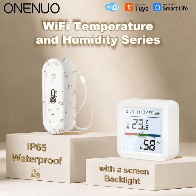 Tuya WIFI Temperatur- und Feuchtigkeitssensor mit LCD-Display, weißes Thermometer für Innen und Außen, kompatibel mit Alexa und Google Assistant - Bild 1