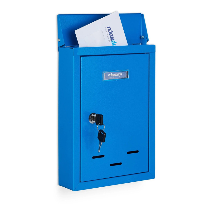 Abschließbarer Briefkasten aus Eisen von Relaxdays in Blau mit Namensschild, B/H/T: 30,5 x 21 x 7 cm - Bild 2