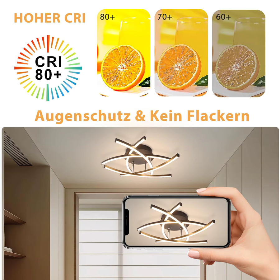 Moderne LED Deckenleuchte von Nettlife in Schwarz mit 32W, dimmbar und mit integrierter LED für Wohnzimmer und Küche - Bild 7