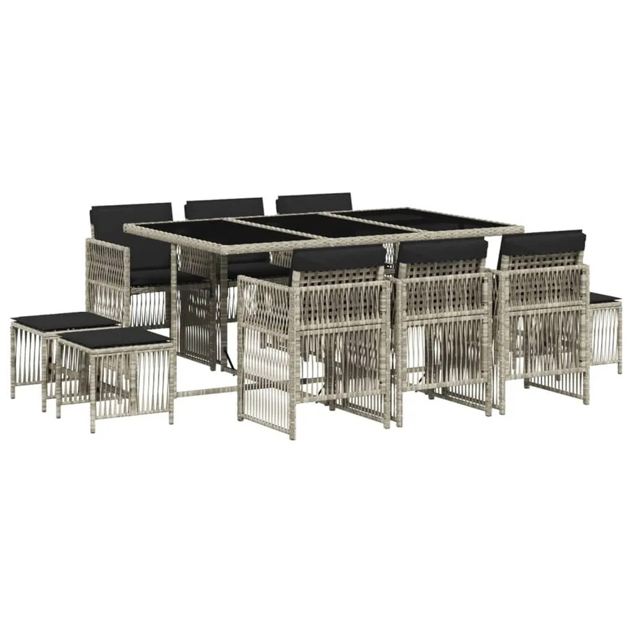 vidaXL 11-tlg Garten-Essgruppe aus Poly Rattan mit Kissen in Anthrazit und Hartglas-Tischplatte - Bild 2