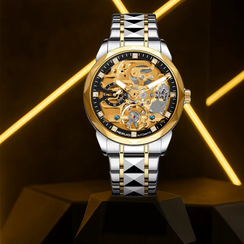 MEIRUIQI Armbanduhr, Automatik, Edelstahl, Gold, Schwarz, Herren - Bild 2