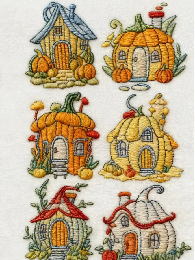 4 Blatt selbstklebende und wasserlösliche Stickerei-Aufkleber mit Cartoon House Motiven in Multicolor - Bild 3
