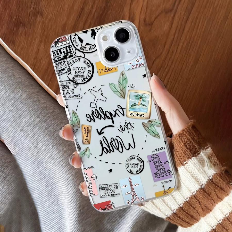 Transparente TPU-Handyhülle mit Weltreise-Muster für iPhone 11 bis iPhone 17 Pro Max und weitere Modelle - Bild 3
