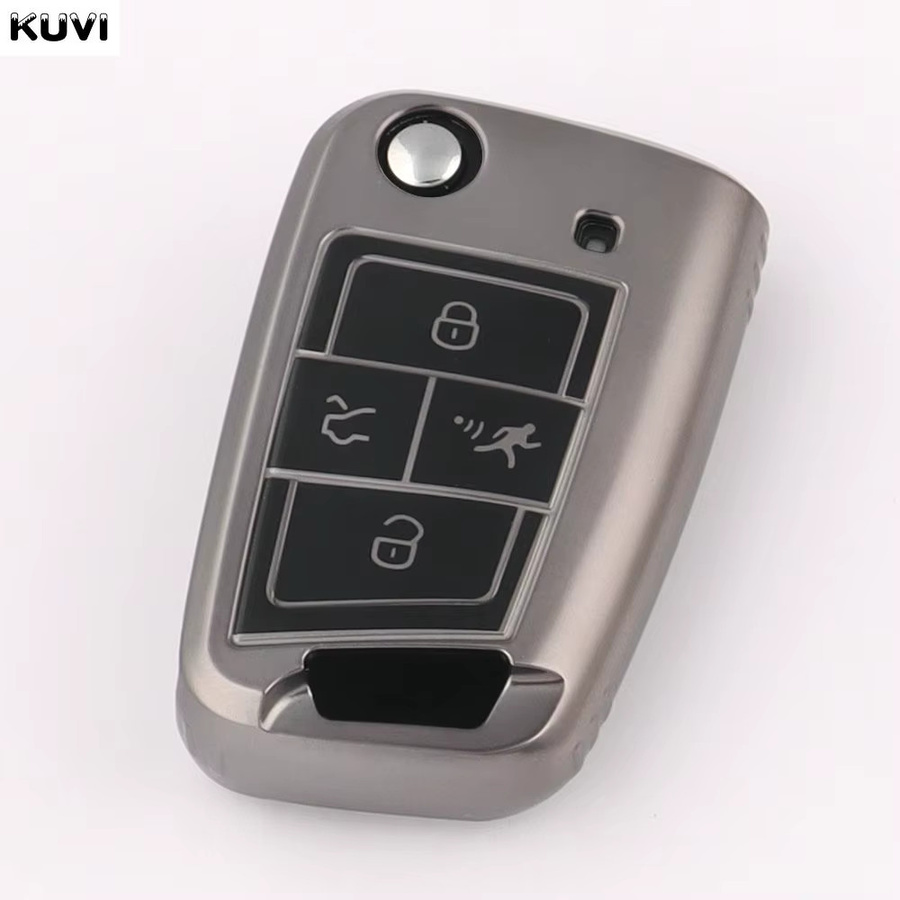 Kuvi TPU Autoschlüssel Schutzhülle für Volkswagen VW Golf 7 Alltrack MK7 Tiguan, Seat Ateca Leon FR2 Ibiza und Skoda Octavia, Farbe: Grau - Bild 3