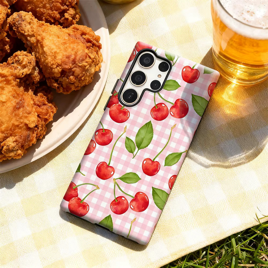 Potdemiel Cherry Gingham Handyhülle für Samsung Galaxy S25 Ultra, S24 und S23 Ultra Plus mit glänzender doppellagiger Rückseite - Bild 3