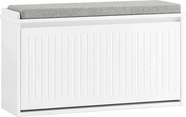 SoBuy Schuhbank Schmal mit Klappe und Sitzkissen in Weiß FSR98-L-W, B/T/H: 80 x 26 x 45 cm - Bild 1