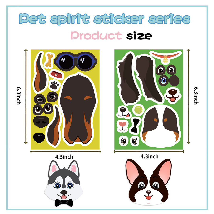 8 oder 16 Stück Cartoon Hund Aufkleber mit lustigen Gesichtern in Multicolour für Scrapbooking, Karten und Dekoration - Bild 3