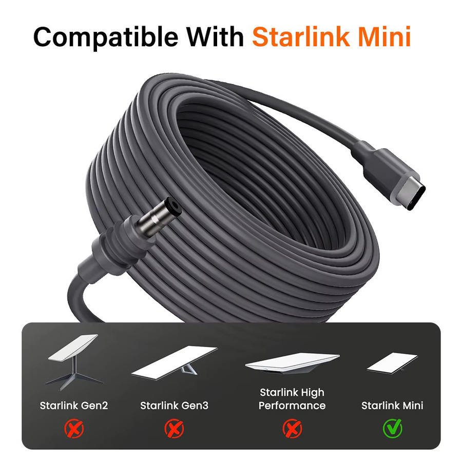 Nephy Starlink Mini Ersatzkabel mit USB-C Typ-Eingang und Barrel Jack, wasserdicht, Farbe: Schwarz - Bild 3