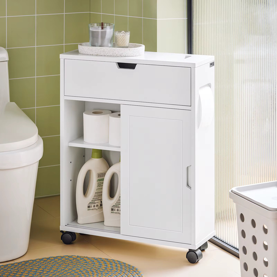 SoBuy Badezimmerschrank BZR31-W als Nischenregal mit 2 Schiebetüren und 1 Klappe in Weiß - Bild 2