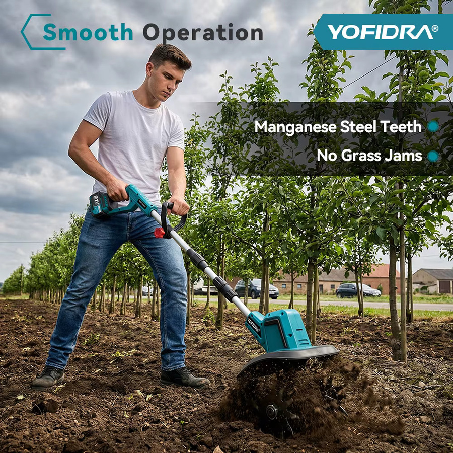 YOFIDRA Bürstenlose elektrische Gartenfräse und Rasenmäher als Rototiller für den Bodenanbau, kompatibel mit Makita LXT 18–21 V Akkus - Bild 6