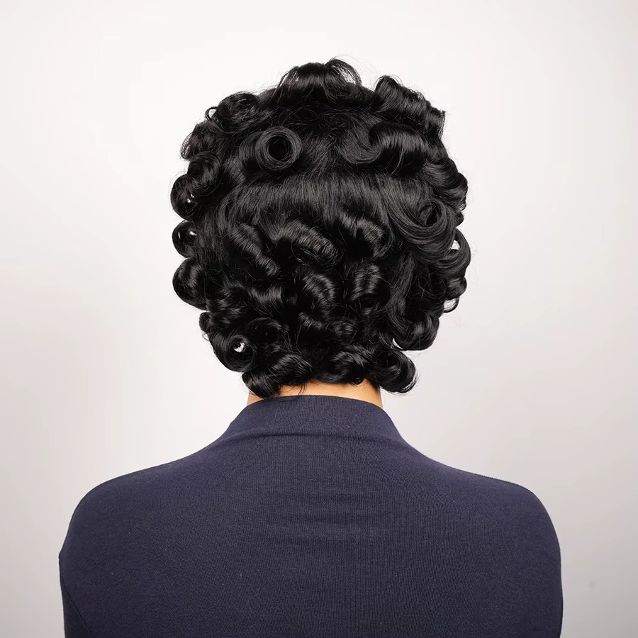 OYM HAIR Bob-Locken-Pixie-Perücke, Echthaar, Schwarz, Damen - Bild 4