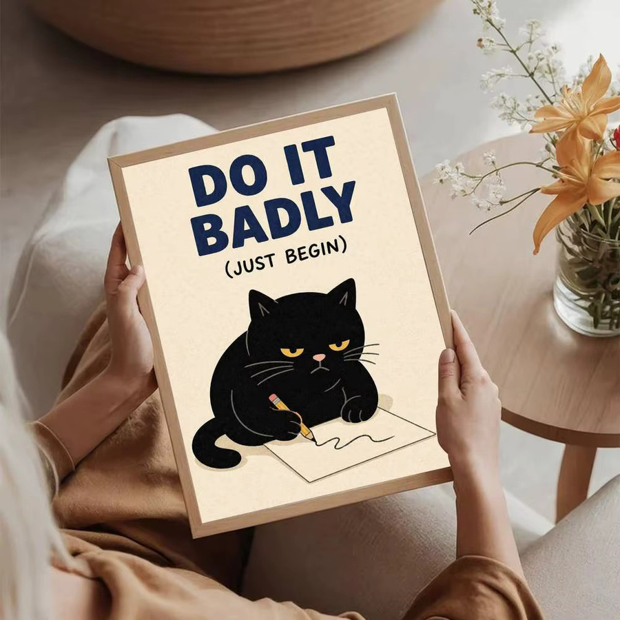 Selbstklebendes Anime-Poster mit Cartoon-Katze und inspirierenden Zitaten, Kawaii Wandkunst in HD-Qualität, Retro-Design, Mehrfarbig - Bild 3