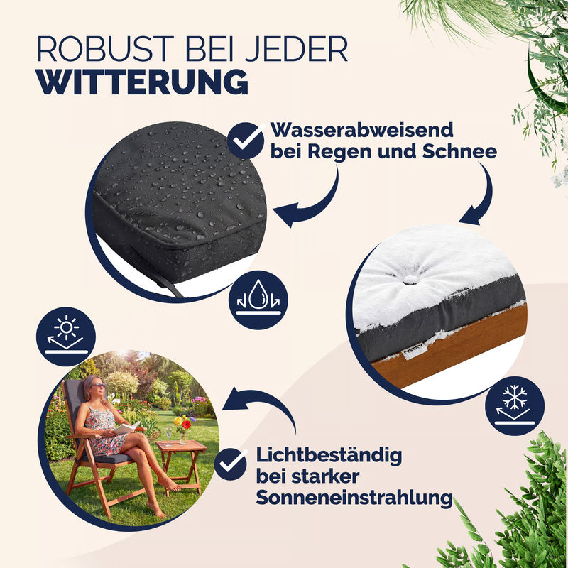 6er-Set Vanamo Stuhlauflagen für Hochlehner in Anthrazit aus wasserabweisendem Detex Polyester, B/T/H: 45 x 45 x 5 cm - Bild 4