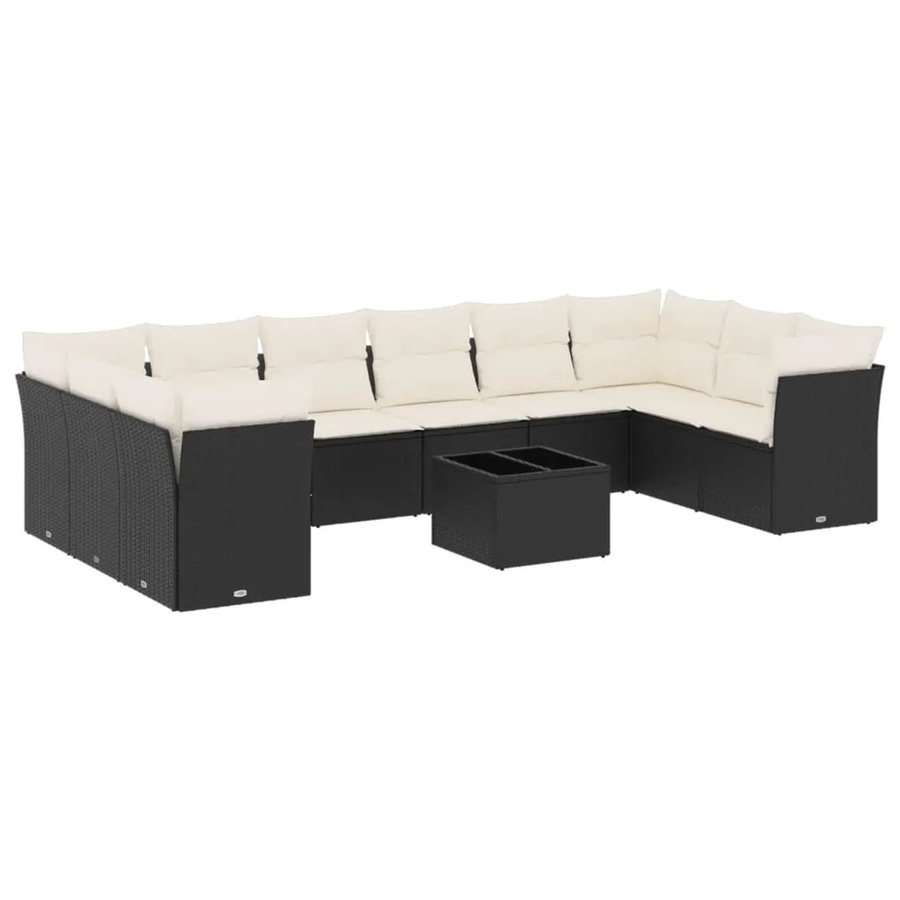 vidaXL 11-tlg. Garten-Sofagarnitur in U-Form aus Poly-Rattan mit Kissen und Tisch in Schwarz - Bild 2