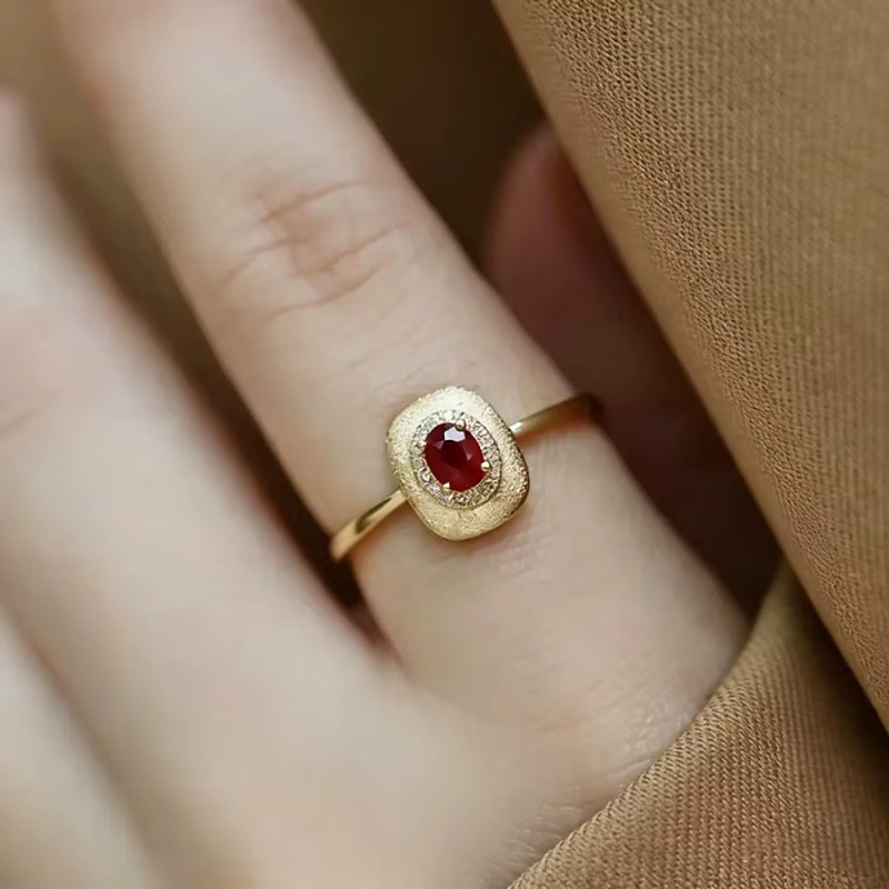 Huitan Ehering, roter Zirkonia, Gold, Damen - Bild 3